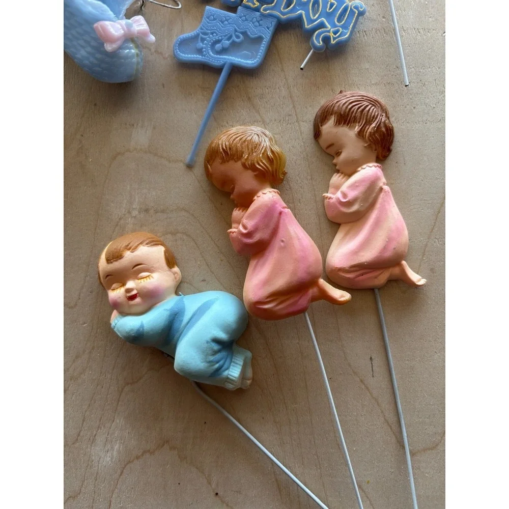 Vtg Baby Shower Pick LOT of 15 Crafts Hard Plastic Babies Booties It's A Girl